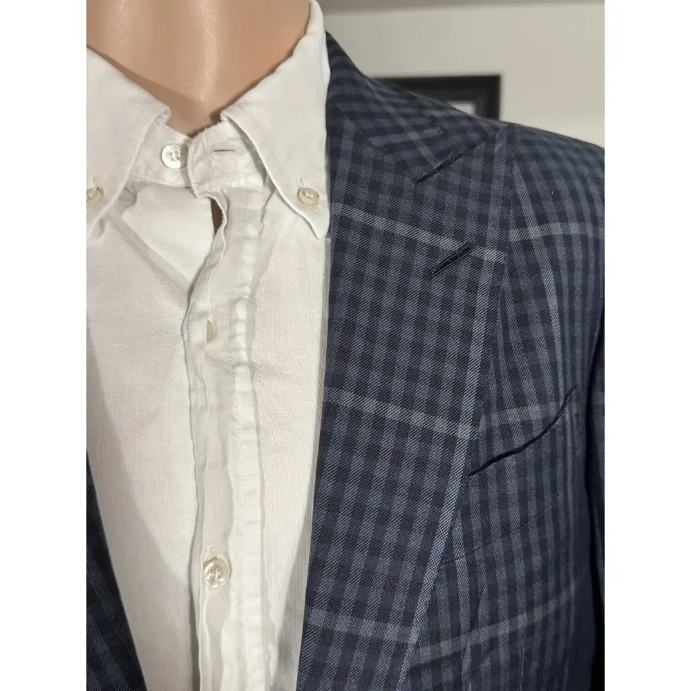 Tom Ford Blue Plaid Peak Lapel Suit Silk 48 38R US O'Connor 34x27 Trousers